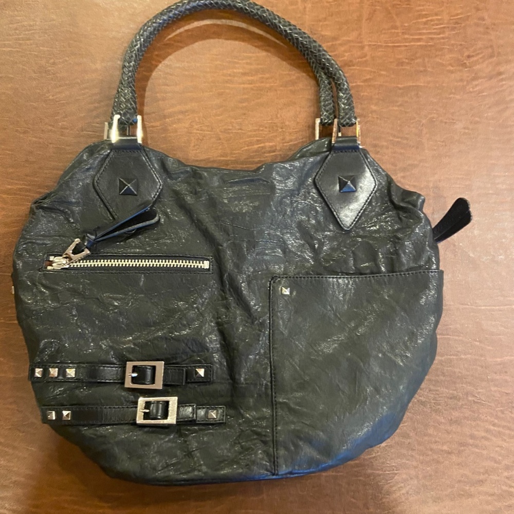 Donald J. Pliner Black Buttery Leather Shoulder Bag
